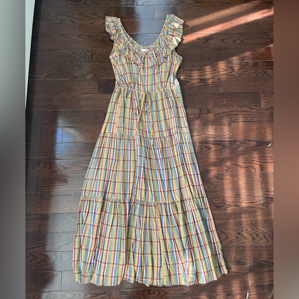 Doen Yarrow Rainbow Plaid Tiered Prairie Dress